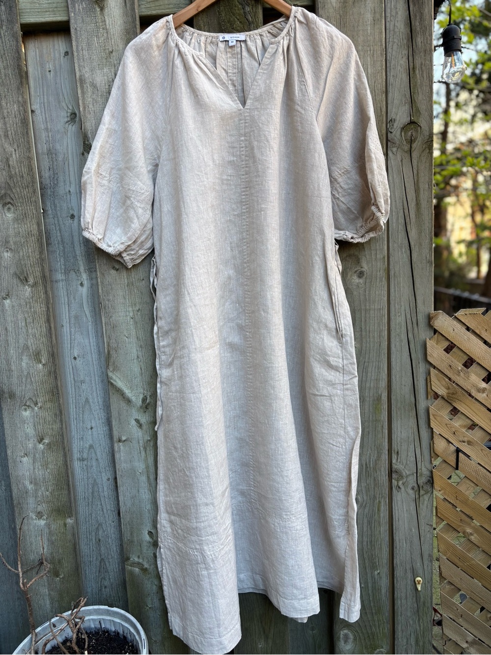 NWT Relaxed Linen Midi Dress in Light Beige